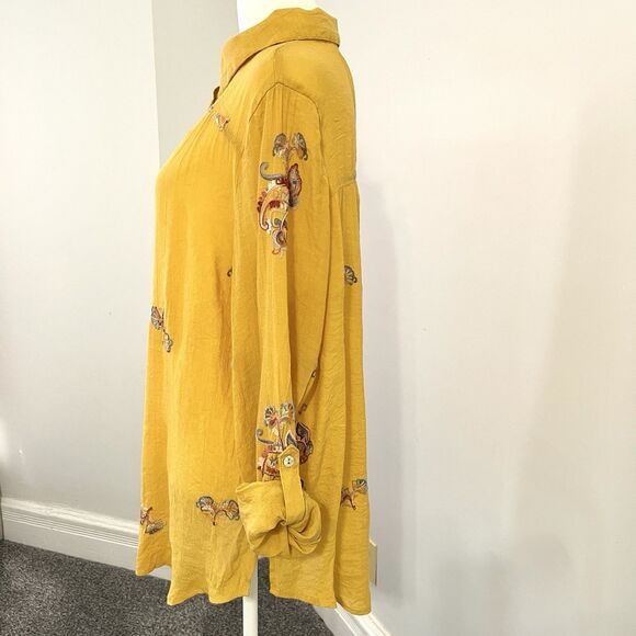 Anthropologie Fig And Flower Top Size XL Embroidered Boho Roll Tab Sleeve Tunic - Picture 3 of 11